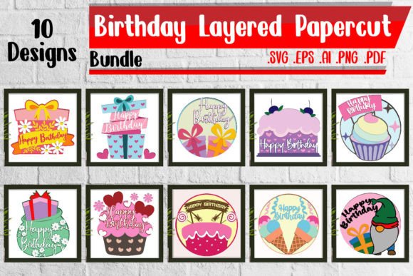 BUNDLE 2 Birthday Layered Papercut 3D SVG for Shadow Box Branding
