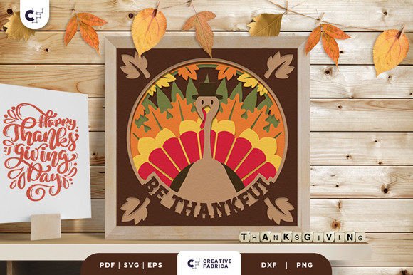 Cute Thankful Turkey Shadow Box: A 3D SVG for Thanksgiving Content