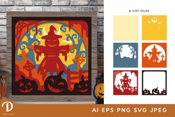Halloween Scarecrow 3D Shadow Box SVG for Laser Cutting and Autumn Halloween Projects
