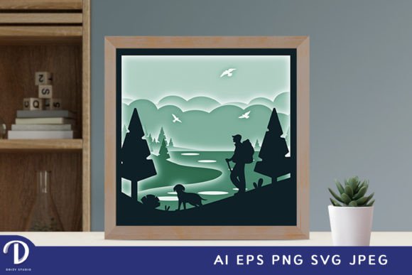 Hiker on Lakeside 3D Paper Cut ā A Versatile Shadow Box for Creative Projects