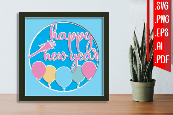 Layered New Year Papercut 2 SVG: A Festive 3D Graphic for Christmas Branding